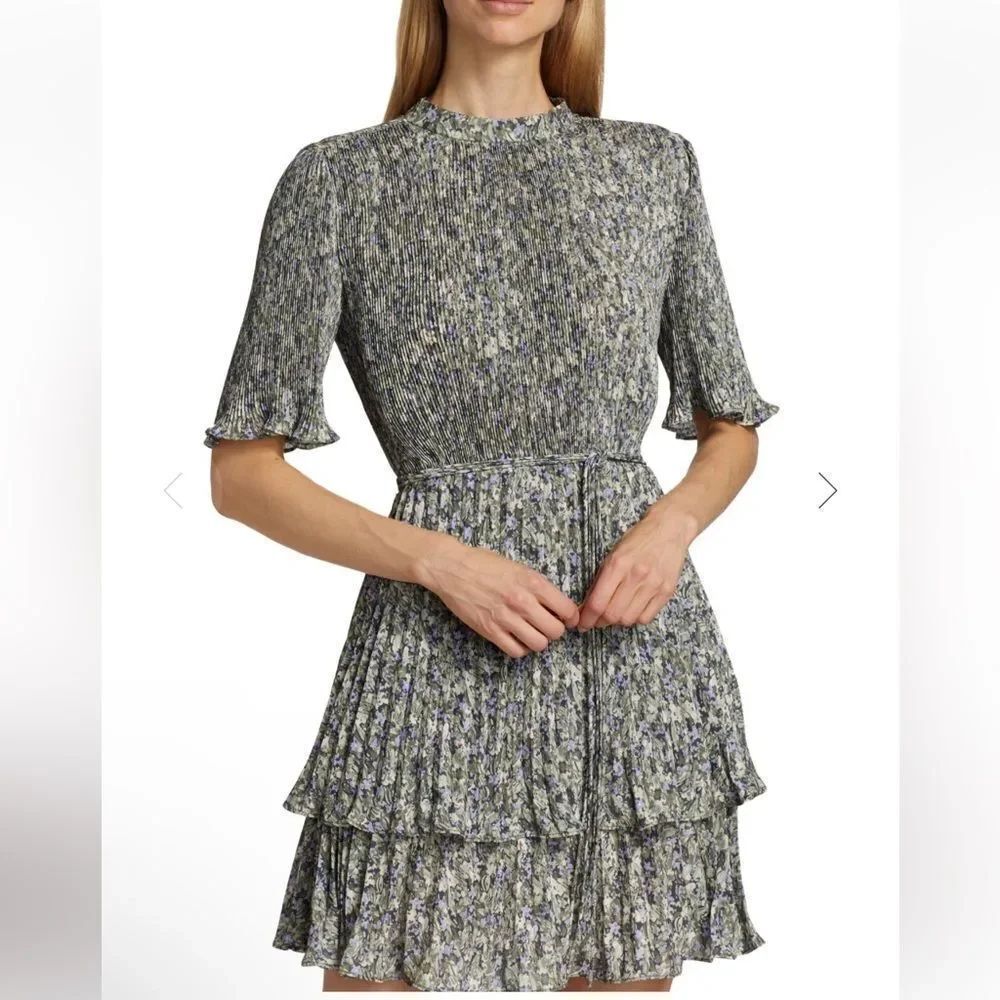 Derek Lam 10 Crosby Samantha Mini Dress Floral Pleated Belt Sz Médium NWT